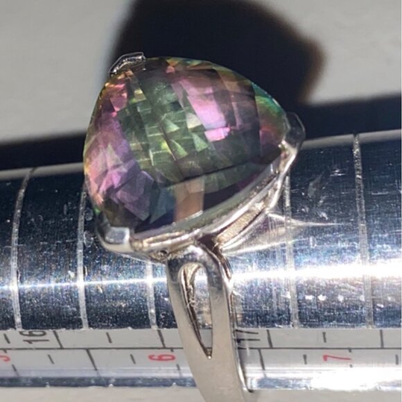 Spinel Trillion Cut Ring Size 6.5 6.91 ct. 14mm Faceted Triangle Sterling Silver - Picture 3 of 16